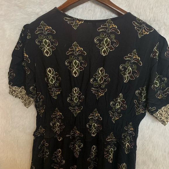 Lapis Boho Peasant Dress Maxi Elastic Waist Tiered Solid Black Size L Large Nwot - Picture 14 of 15